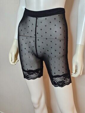 STYLEANGELES Sheer Lace Polkadot Black Garment with Holographic Brand Tag Size S